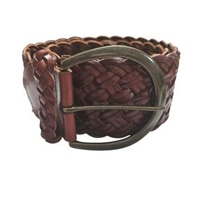 EXPRESS Women's Braided Leather Belt Brown Wide Boho Western Medium Style 2144